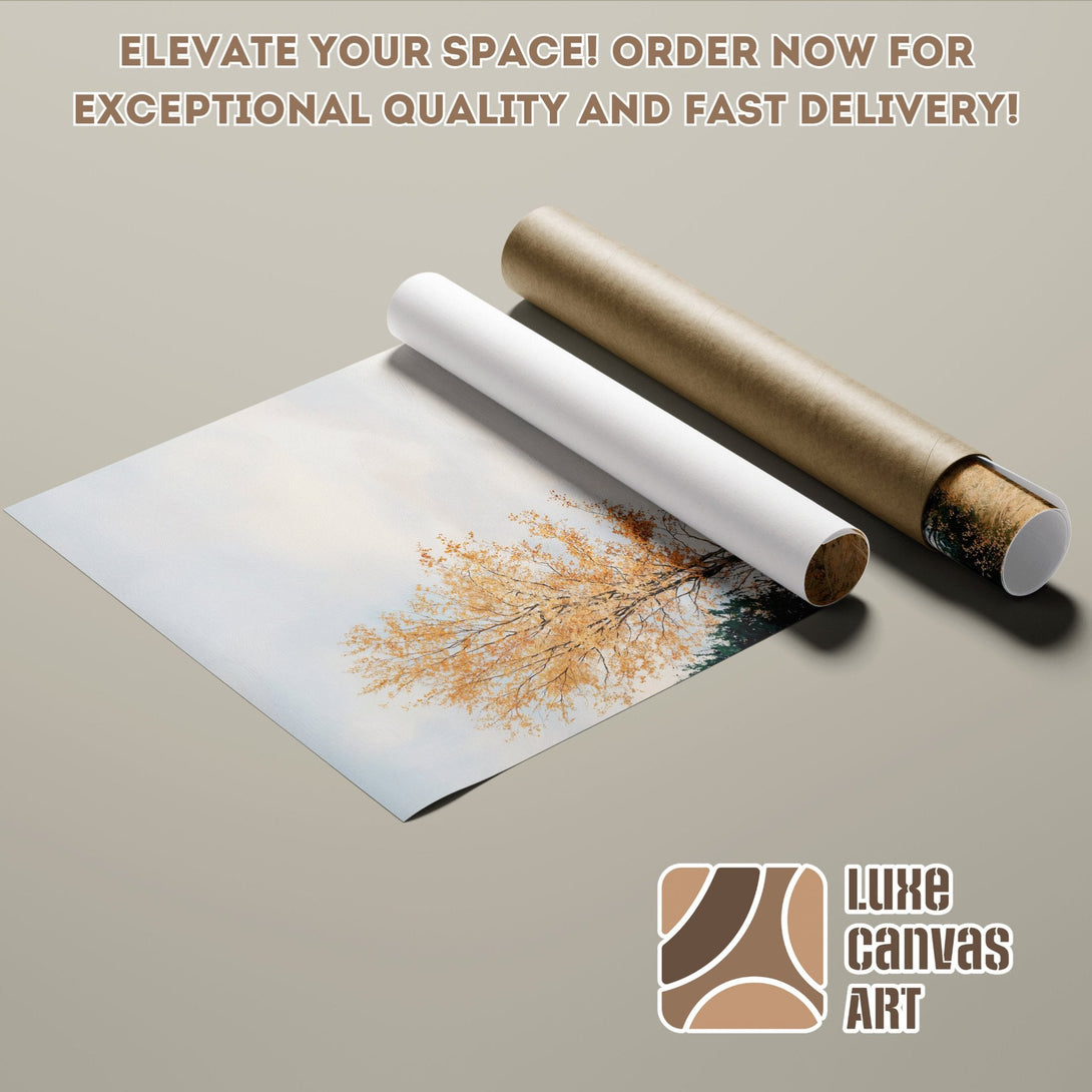 Poster Roll featuring an autumn tree, with a neutral color palette. Elevate your space with Luxe Canvas Art!