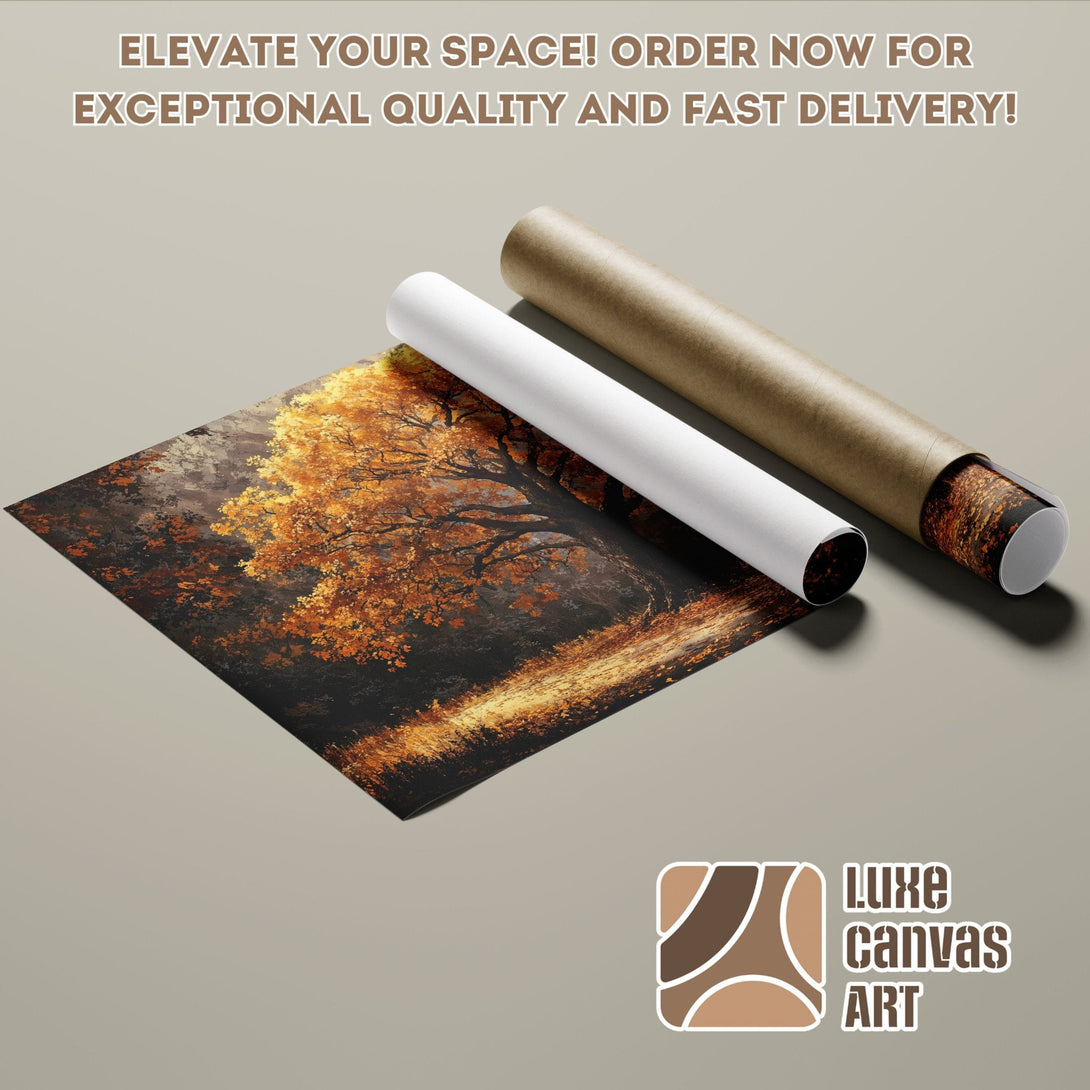 Autumn tree Poster Roll art print, warm color palette, perfect for home decor. Order now!