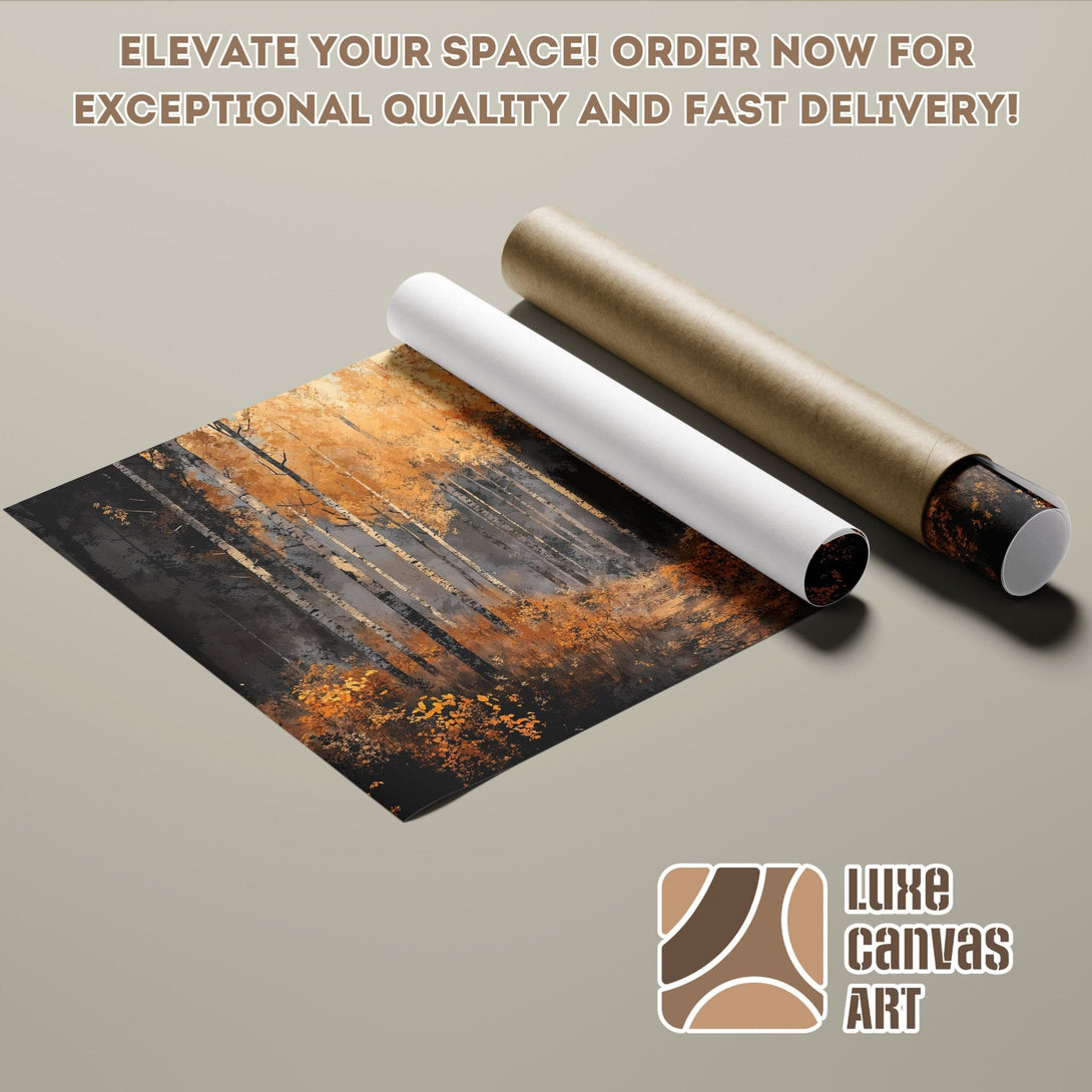 Poster Roll featuring an autumn forest landscape in warm, earthy tones. Elevate your space!