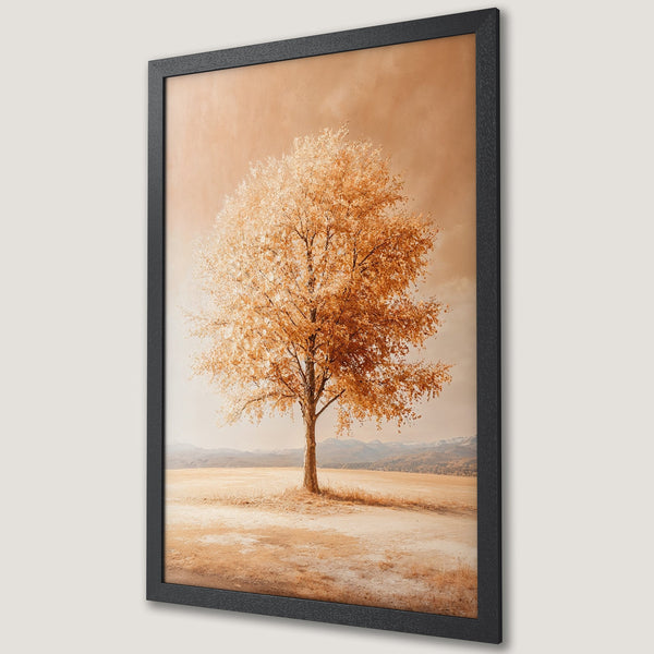 Framed Poster featuring a serene tree landscape in warm, earthy tones. Perfect wall art for a cozy home.