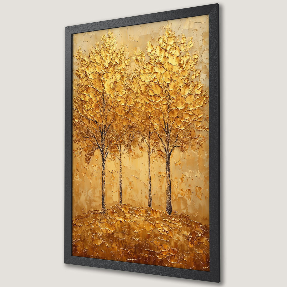 Framed Poster featuring golden textured trees. Warm, earthy color palette. Perfect art for your home.