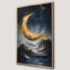 Golden Crescent Moon and Ocean Waves Canvas Print