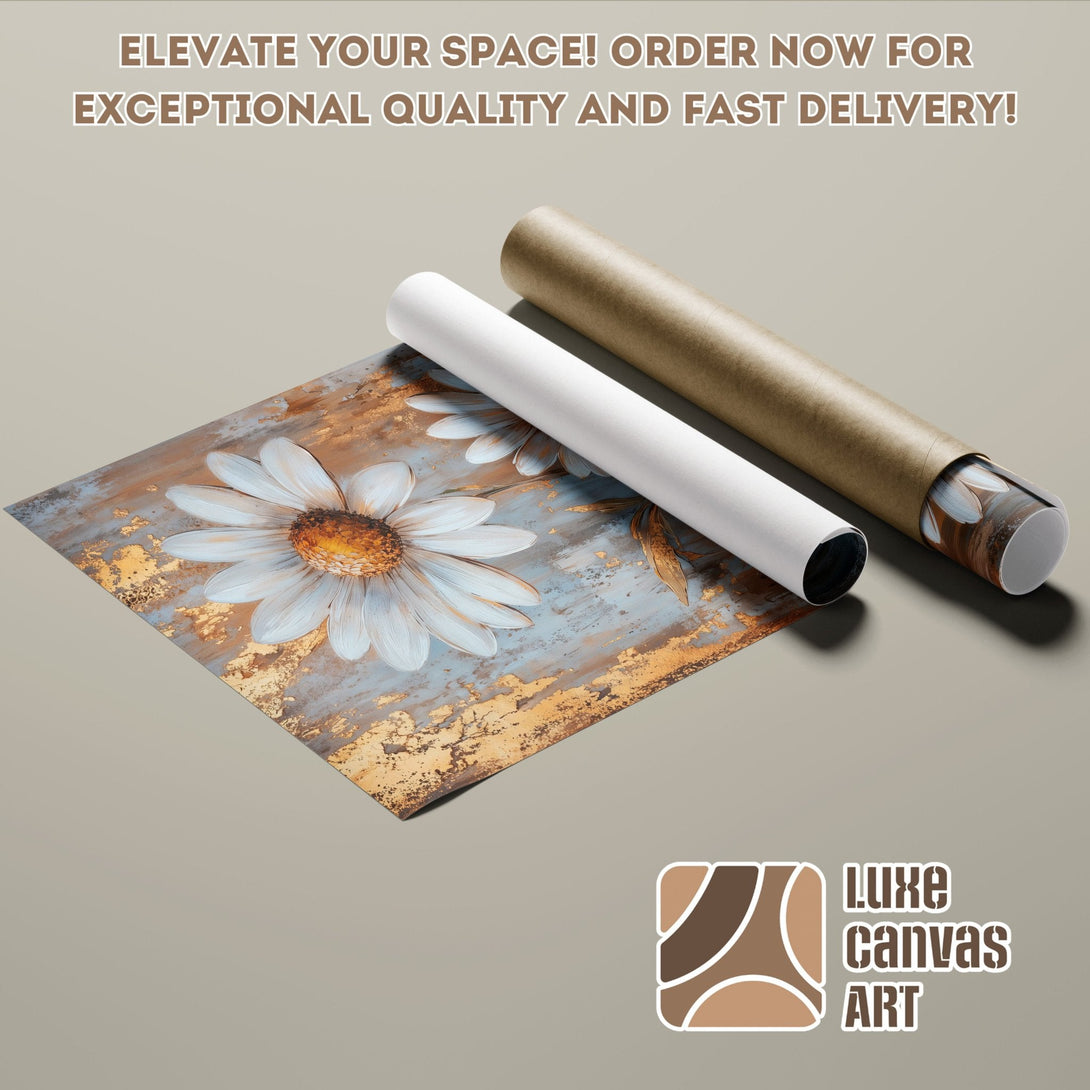 Daisy flower art poster roll in neutral tones. Elevate your space with this stunning poster!