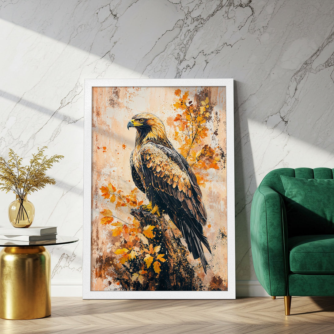 Framed Poster featuring a majestic eagle with warm autumn colors. Perfect wall art to elevate your home decor!