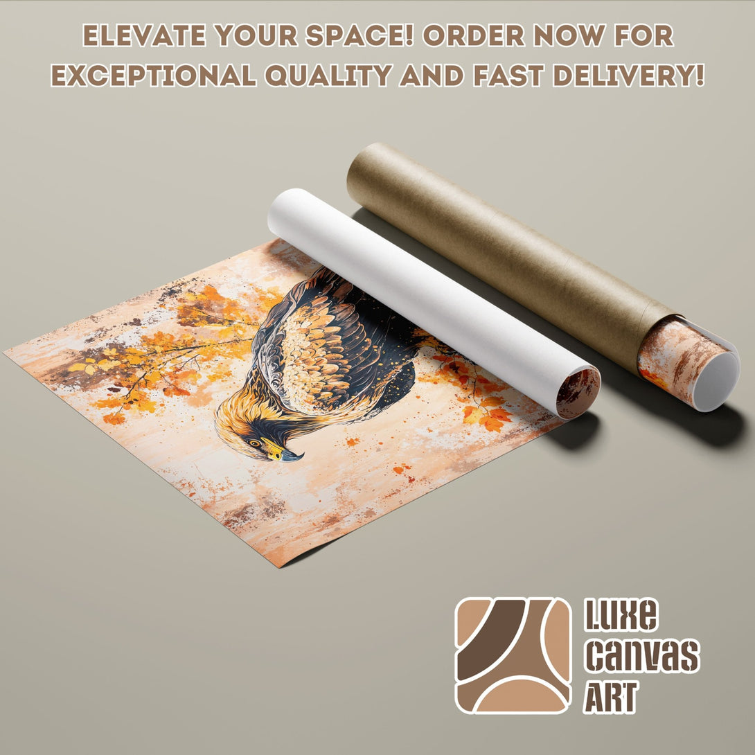 Poster Roll featuring an eagle in warm, earthy tones. Enhance your space with this stunning art piece!