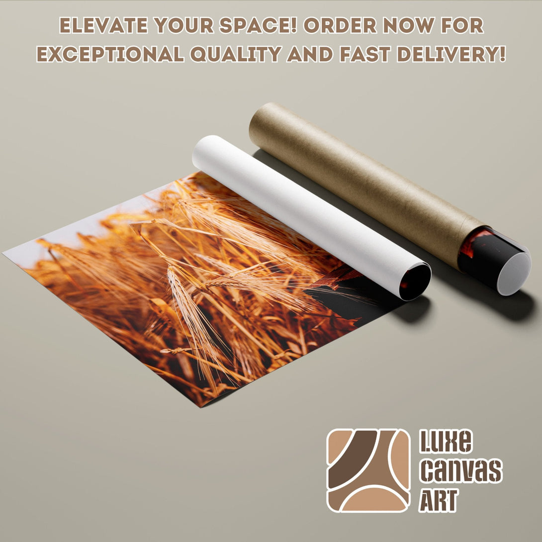 Poster Roll featuring a wheat field in warm tones. Elevate your space with this stunning art piece!