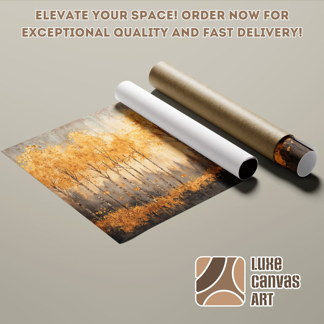 Poster Roll of an Autumn Forest Painting in warm gold tones. Order now!
