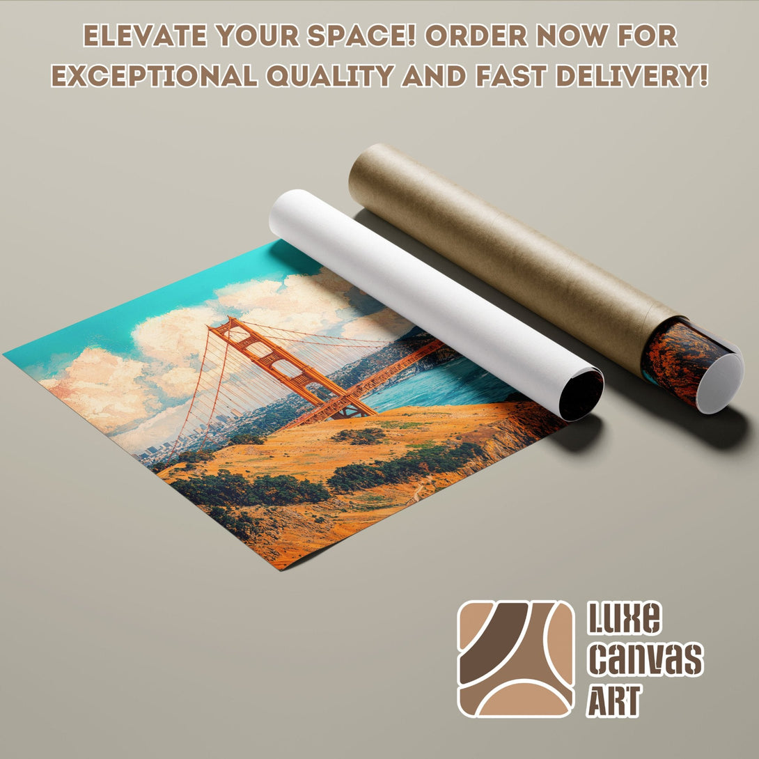 Golden Gate Bridge Poster Roll, vibrant colors, art print for your home.