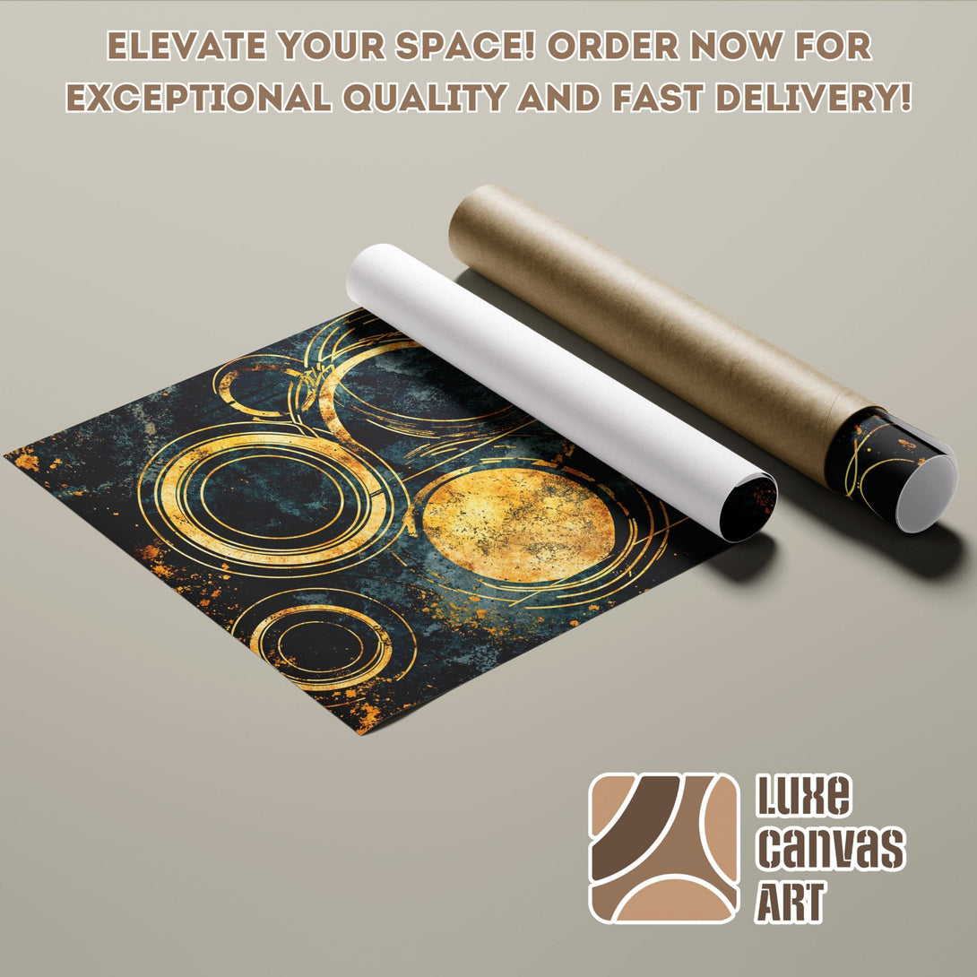 Abstract art Poster Roll with gold and teal color palette. Elevate your space!