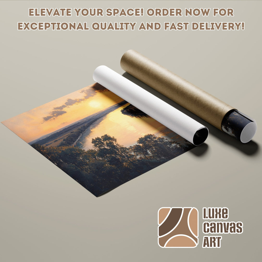 Poster Roll of sunset landscape art, warm color palette. Elevate your space with this beautiful Poster!