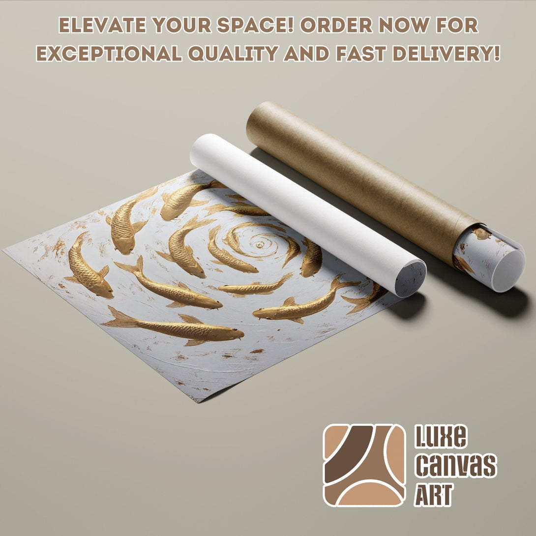 Gold koi fish Poster Roll art print, neutral palette. Elevate your space with Luxe Canvas Art!