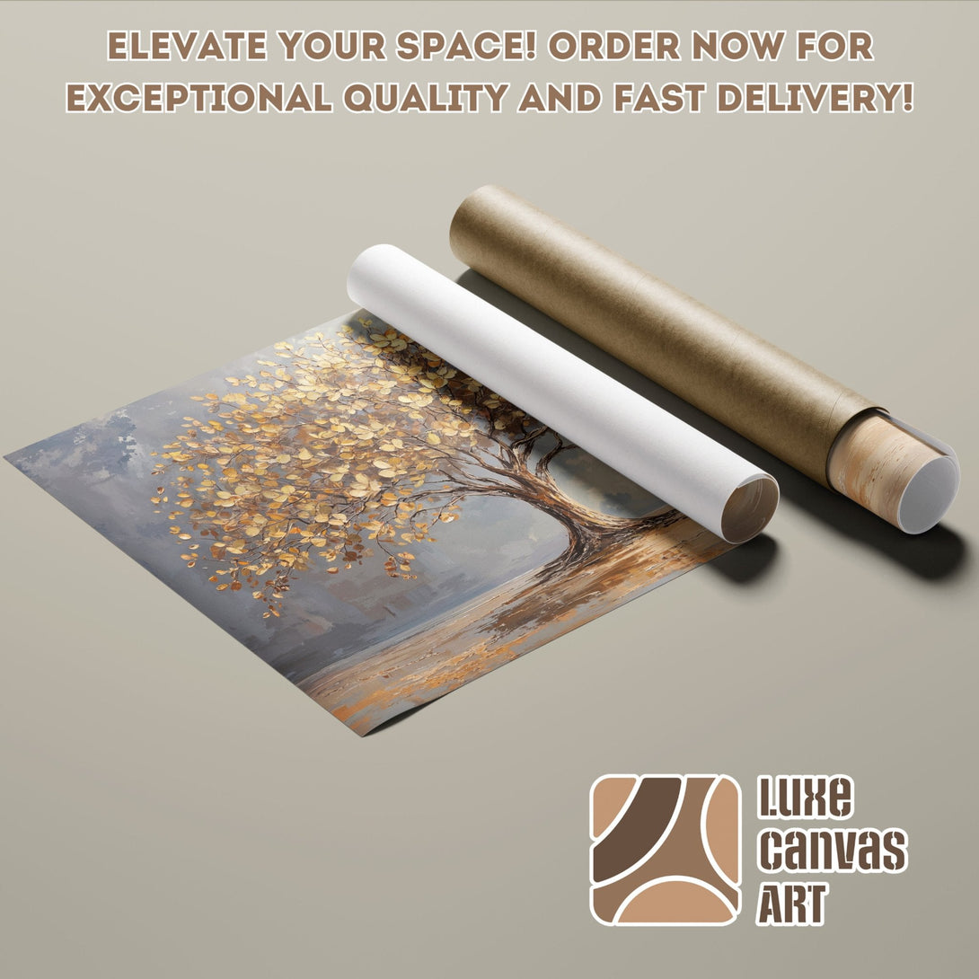 Poster Roll featuring a tree painting in a neutral color palette. Elevate your space with art!
