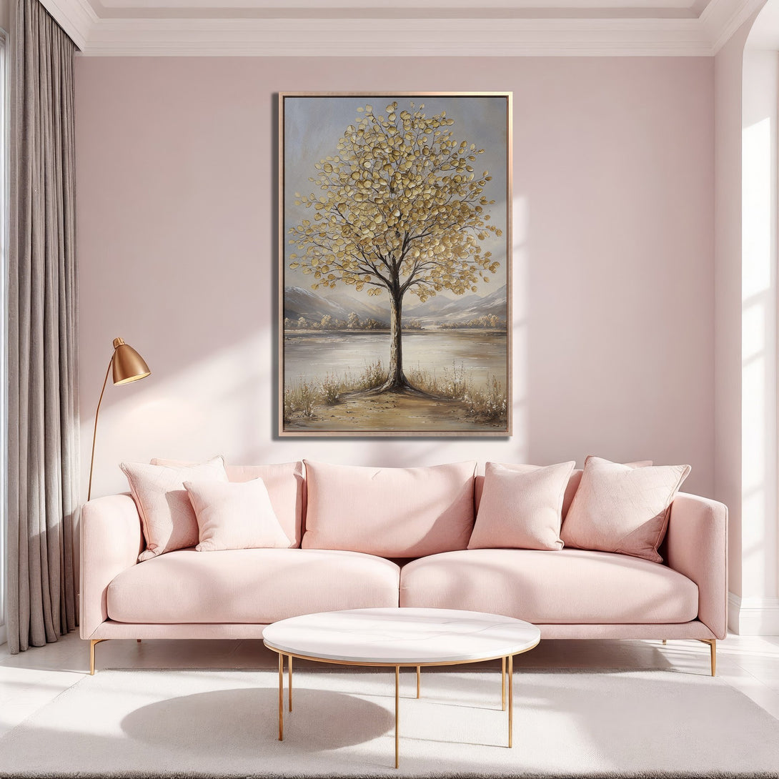 Framed Wall Art featuring a serene tree landscape in a soft, neutral color palette. Perfect for adding a touch of elegance to any space!