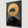 Golden Moon Bonsai Tree Silhouette Art Poster for Serene Decor