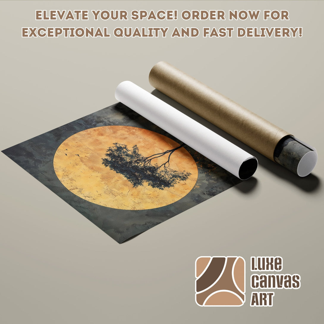 Poster Roll with tree art, warm tones. Enhance your space with this beautiful poster!
