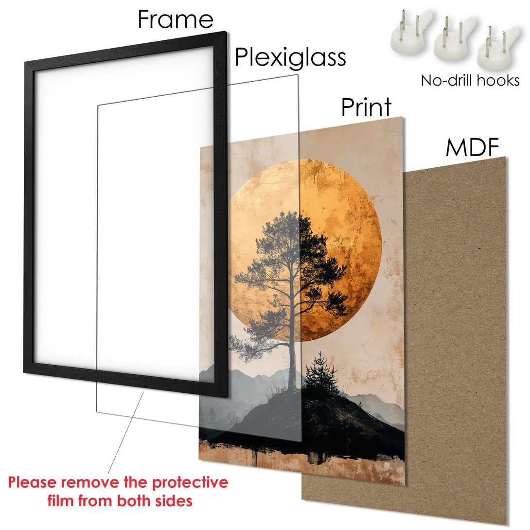 Framed Poster: Abstract landscape art print with a warm, earthy color palette. Modern decor for your home.