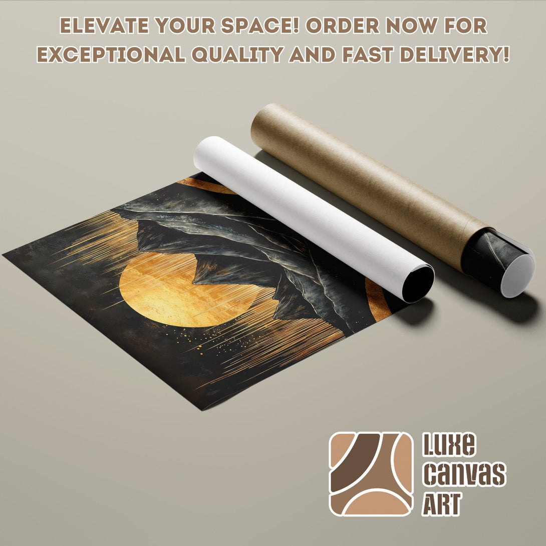 Abstract art Poster Roll with gold and black color palette. Elevate your space!