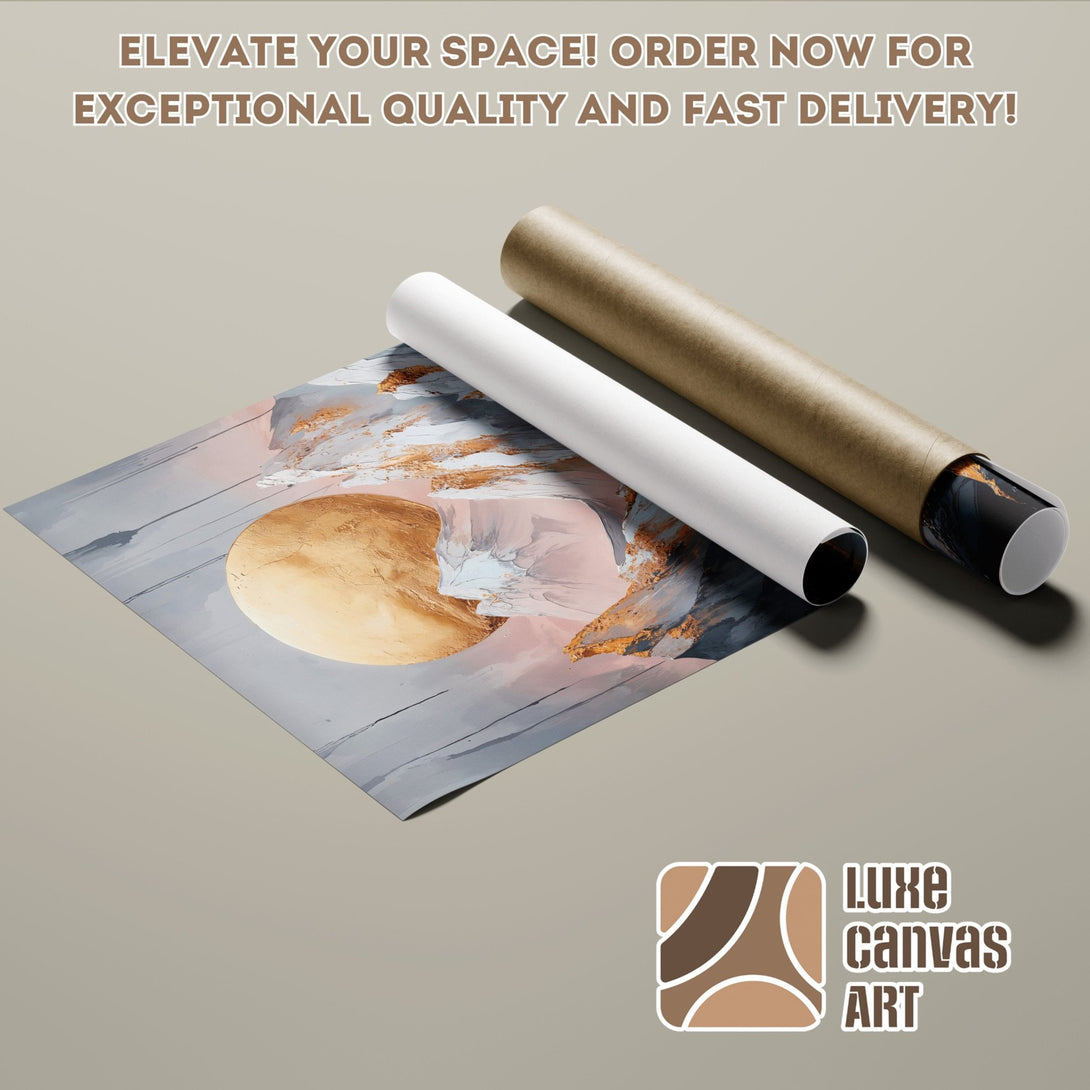 Abstract art Poster Roll with gold, grey, and pink color palette. Elevate your space with Luxe Canvas Art! Order now!