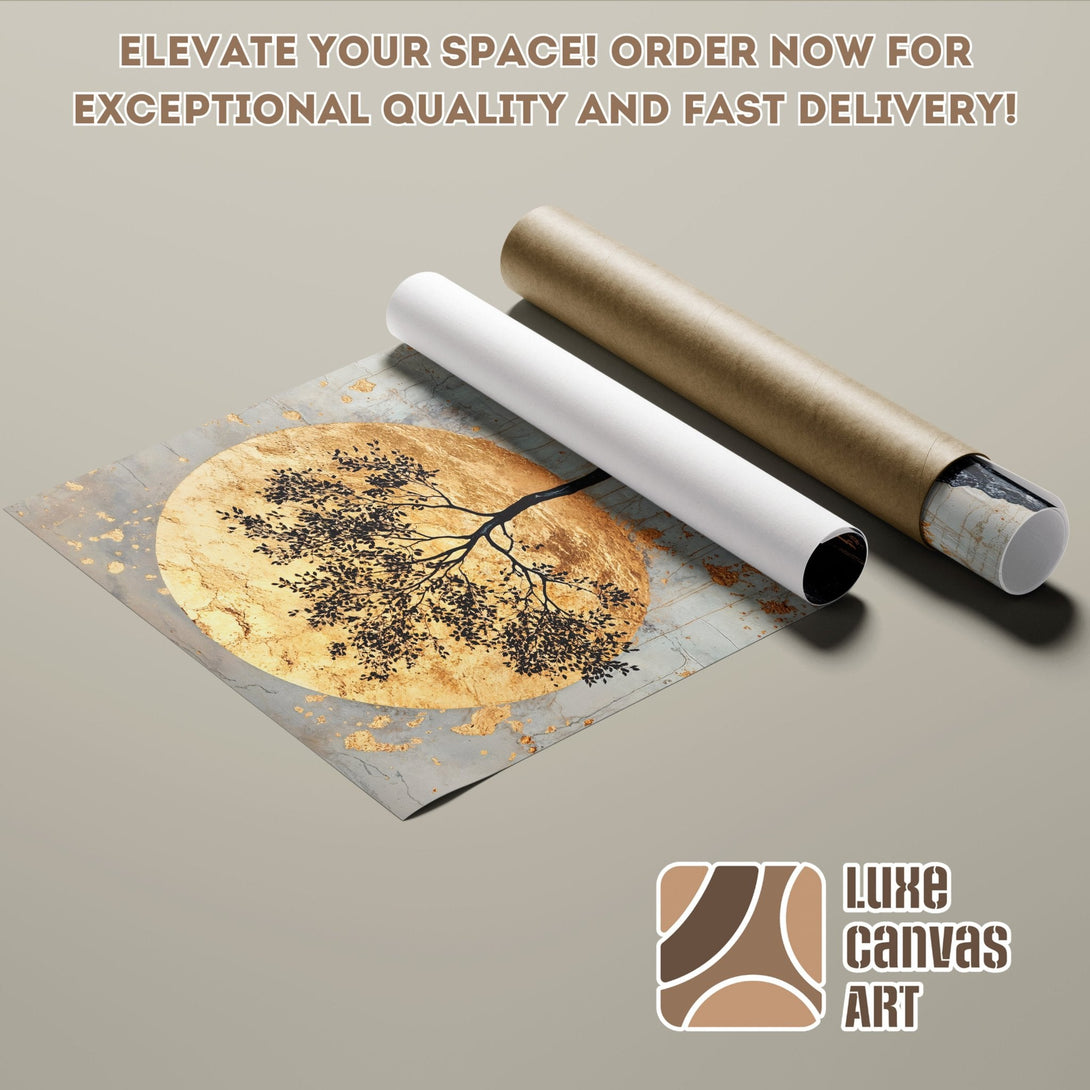 Poster Roll featuring a gold and black tree design, perfect for modern decor.
