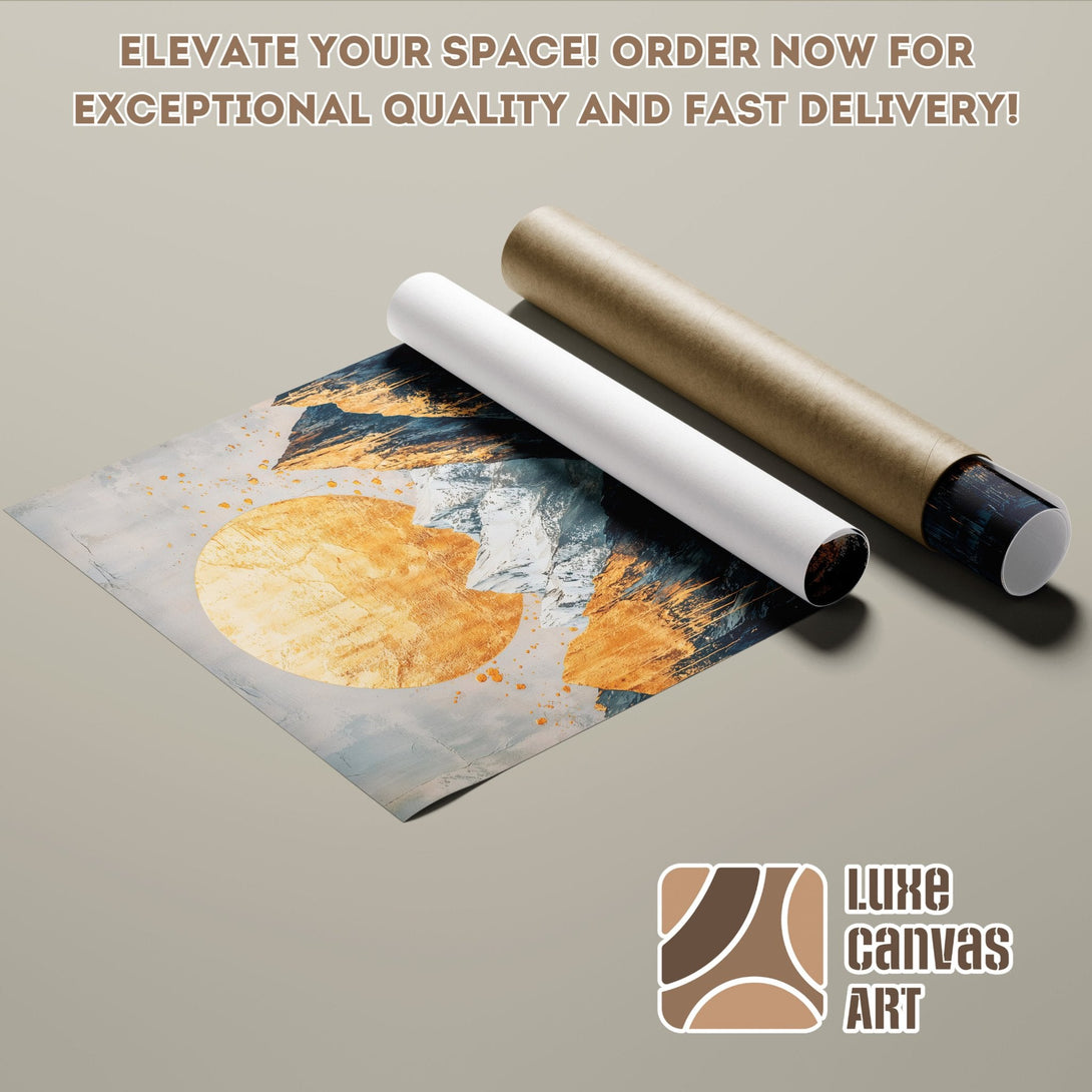 Abstract landscape Poster Roll with gold, blue, and gray color palette. Elevate your space!