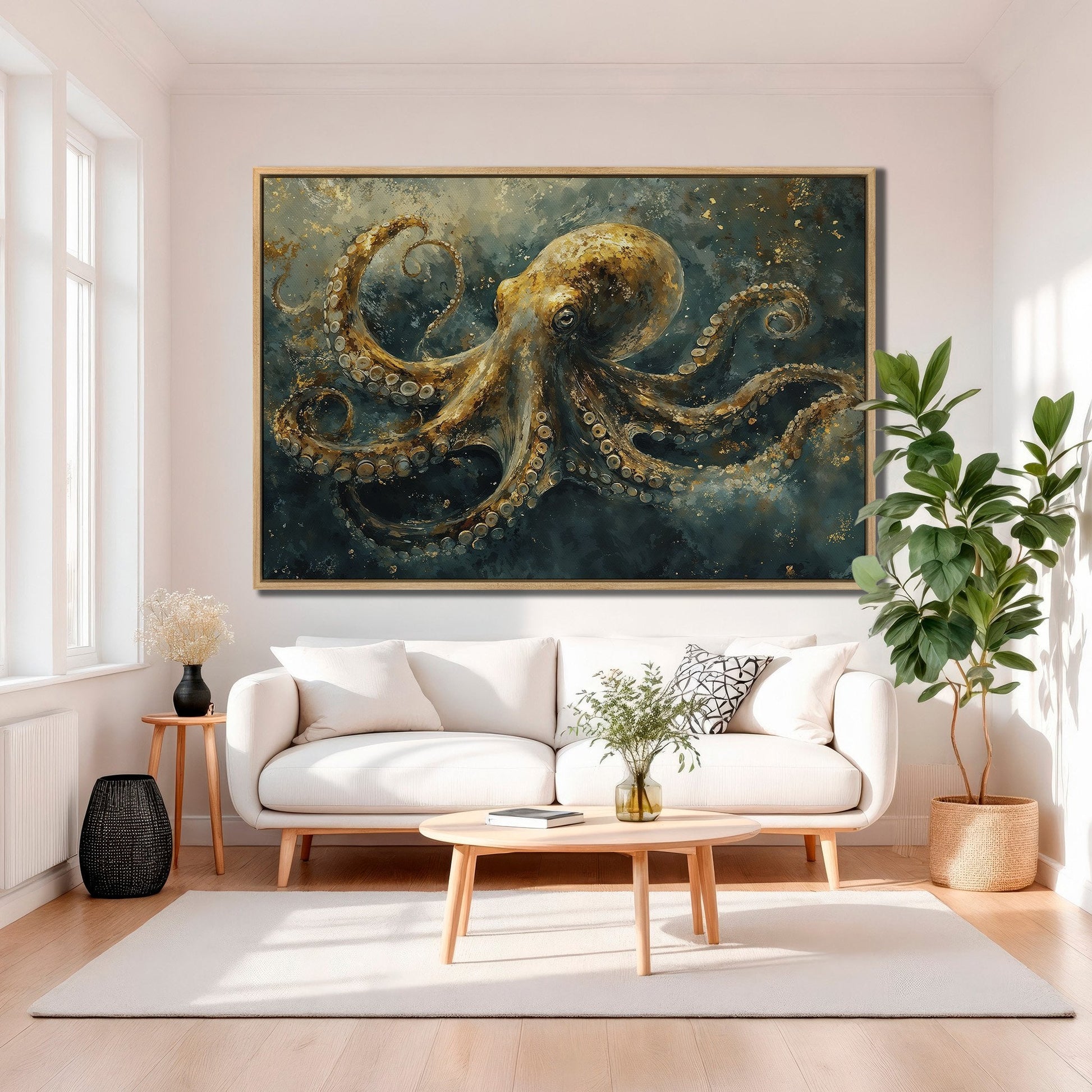Golden Octopus Canvas Print for Nautical Home Decor