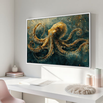 Golden Octopus Canvas Print for Nautical Home Decor