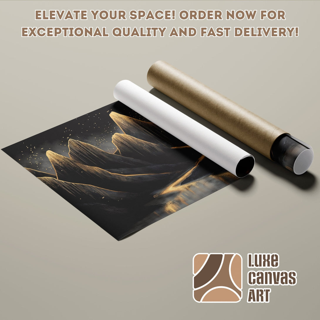Abstract black and gold Poster Roll art. Modern style, neutral color palette. Elevate your space!