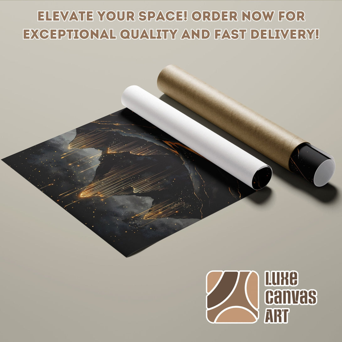 Abstract art Poster Roll featuring a dark, gold, and gray color palette. Elevate your space!
