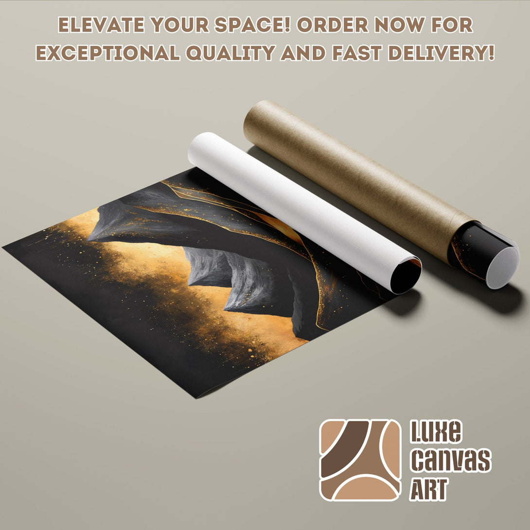 Abstract art poster roll in black, gold, and gray. Elevate your space with our high-quality Poster!