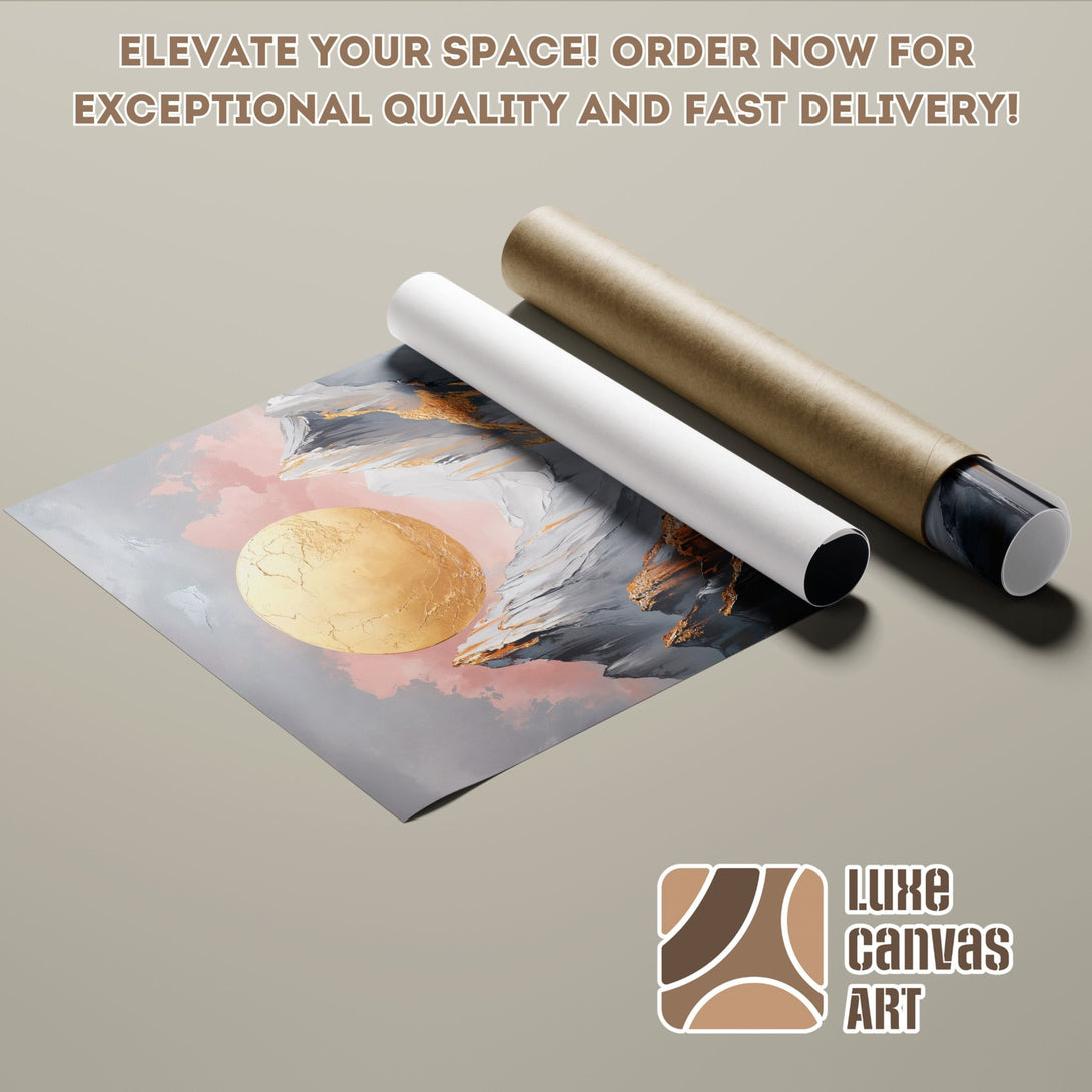 Abstract art Poster Roll with gold, gray, and pink color palette. Elevate your space with Luxe Canvas Art! Order now for fast delivery.