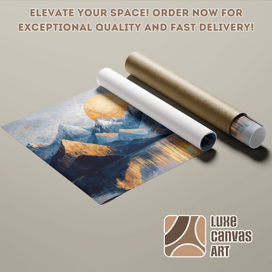 Abstract landscape Poster Roll art print in blue, gold, and gray tones. Order yours now!