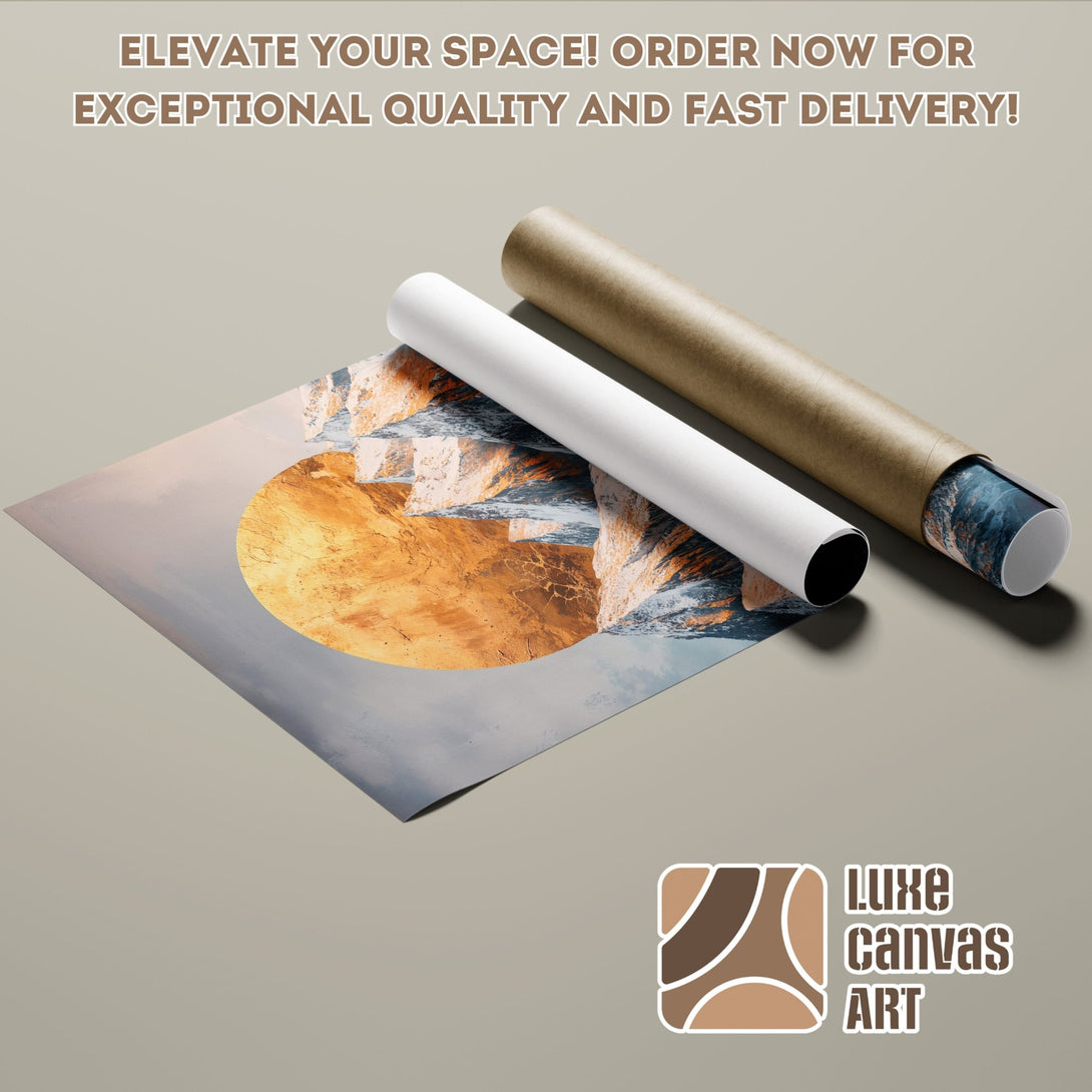 Poster Roll featuring a landscape art print with warm earth tones and cool blues. Elevate your space with Luxe Canvas Art!