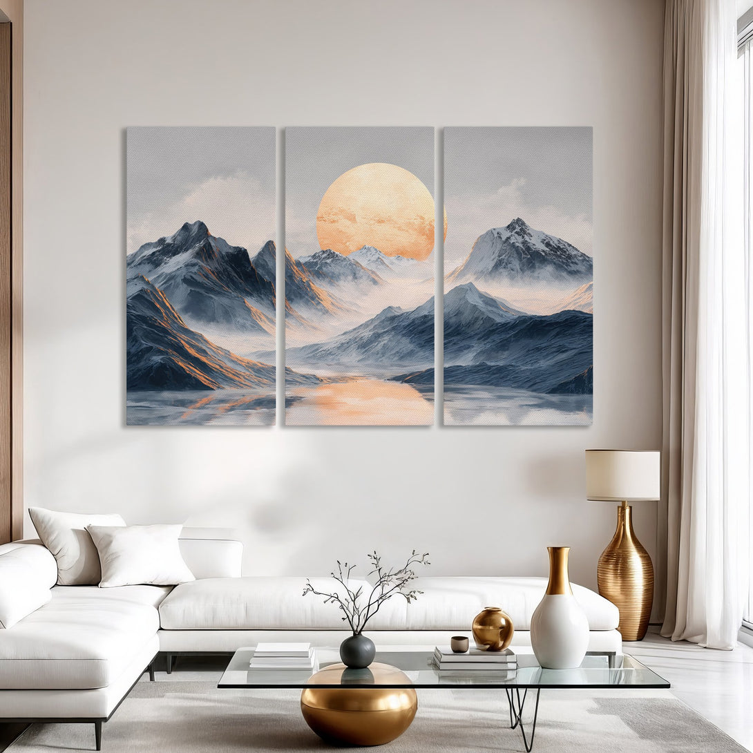 Canvas Print of a serene mountain landscape with a warm color palette, perfect for modern home decor.