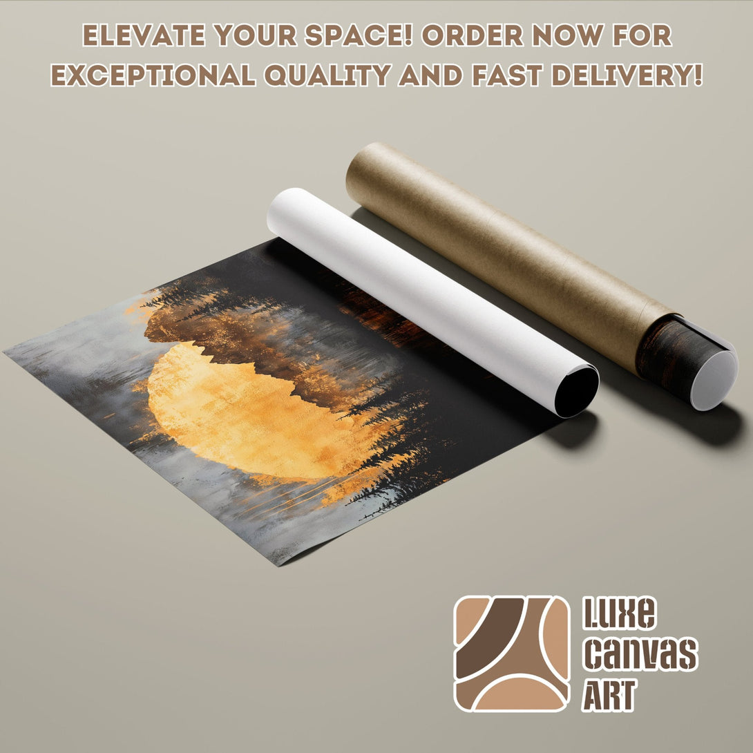 Abstract landscape Poster Roll art, gold, gray & black color palette. Elevate your space!