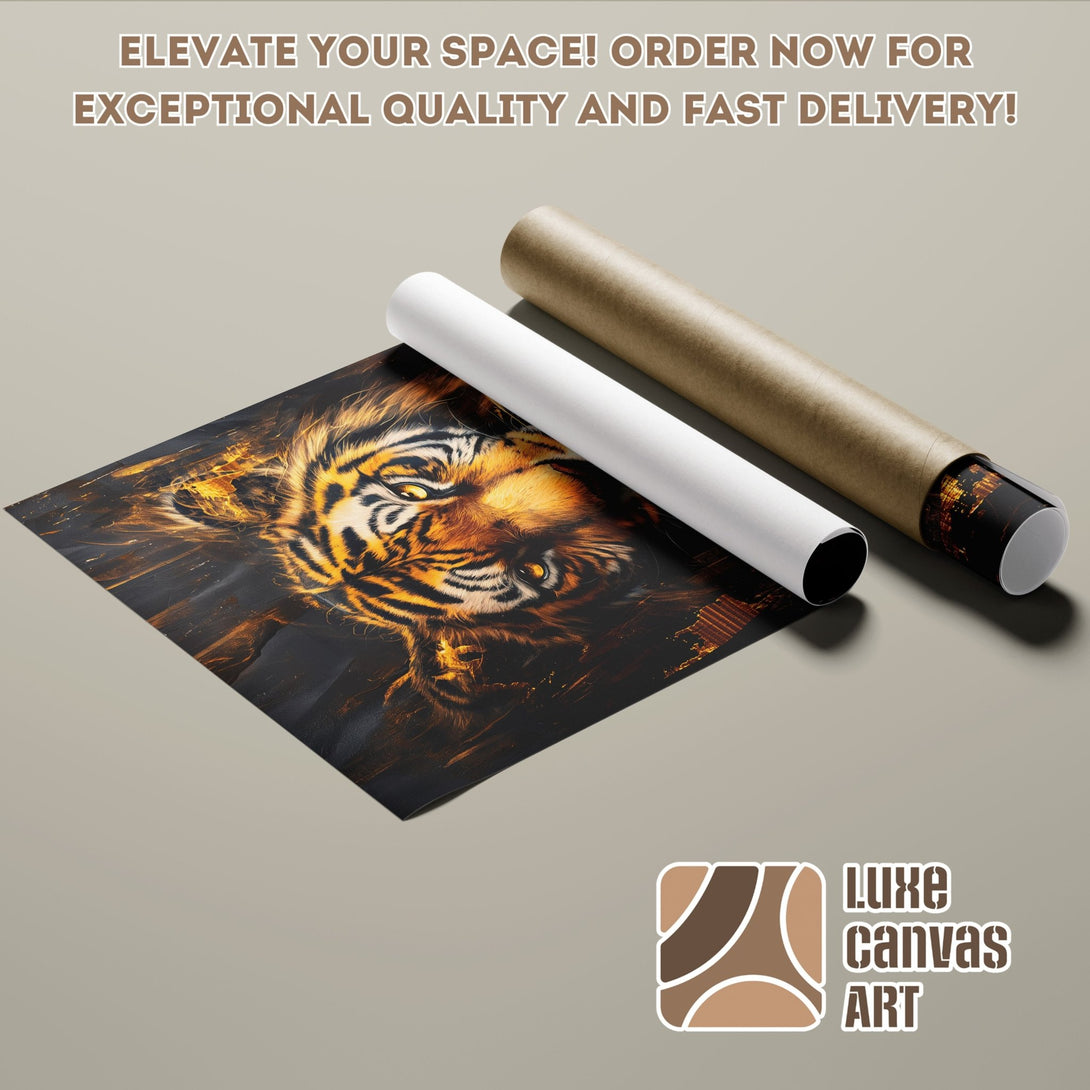 Tiger Poster Roll art print in warm tones. Elevate your space with this stunning wall art. Order now for fast delivery!