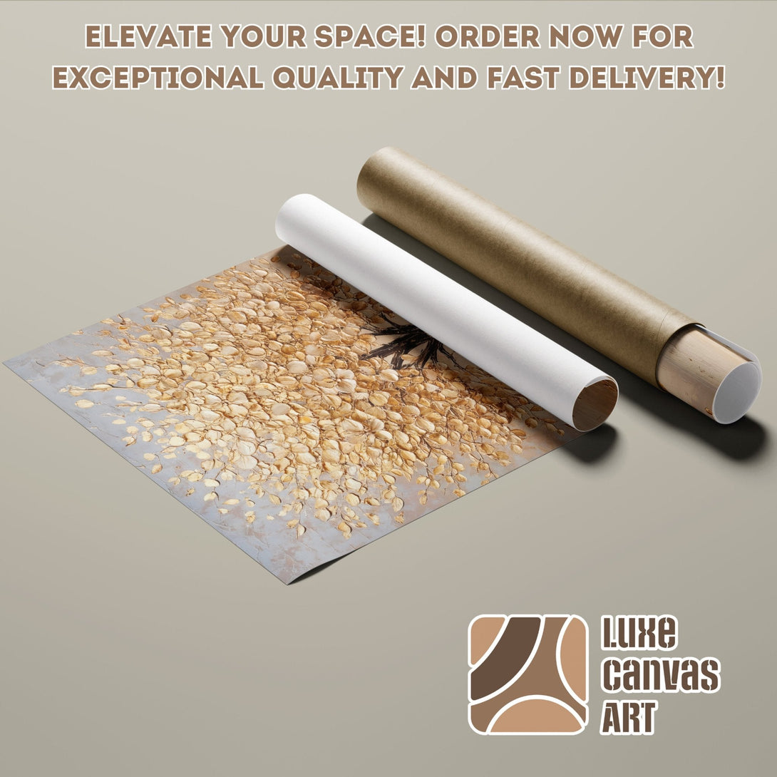 Poster Roll with abstract gold leaf art. Neutral color palette, perfect for home decor. Order now!