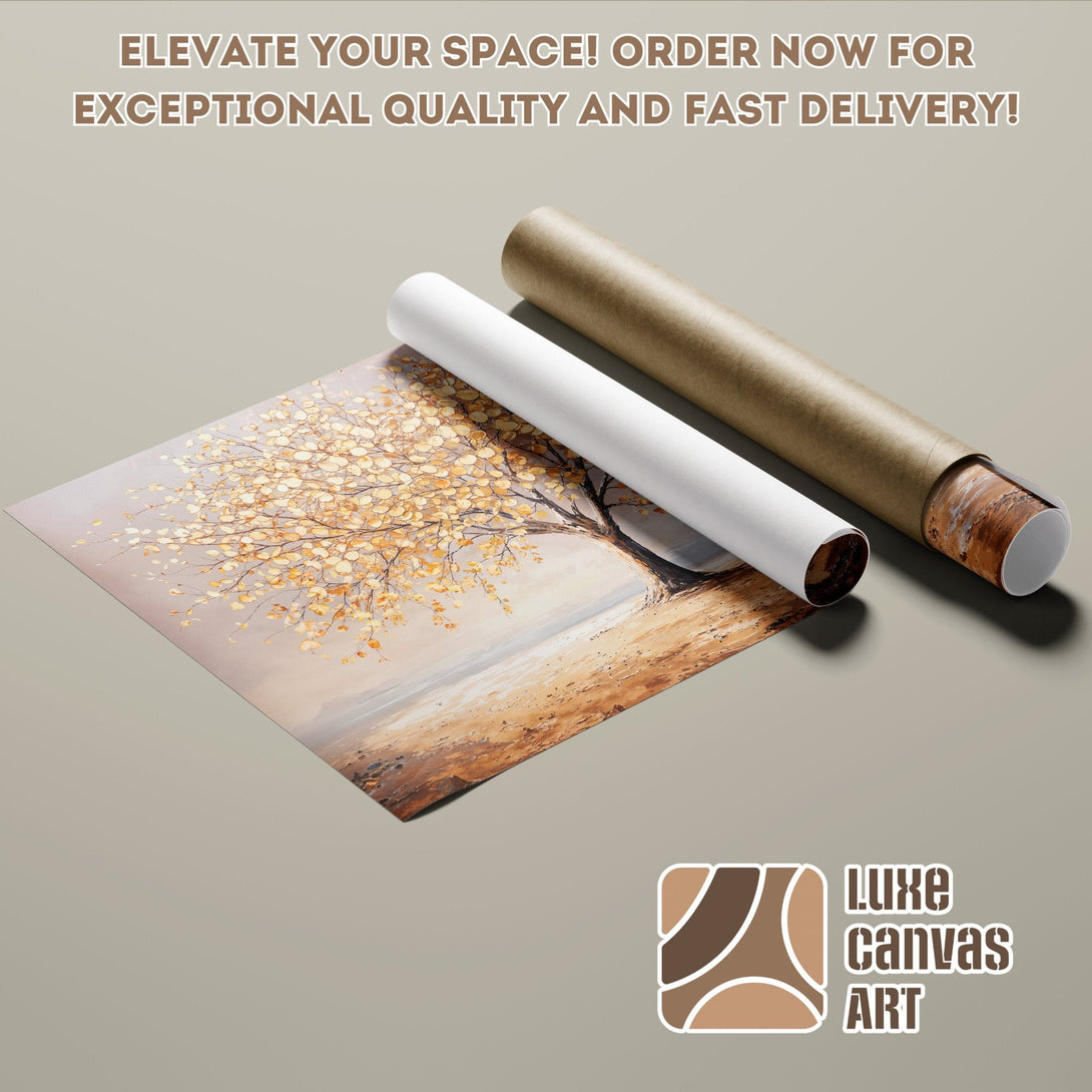 Poster Roll featuring an abstract tree painting, warm neutral color palette. Order your art today!