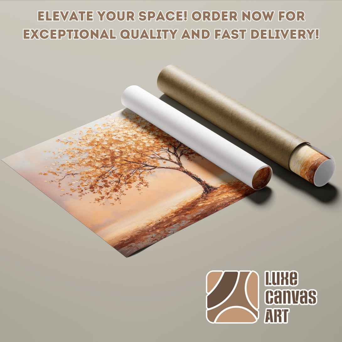 Poster Roll featuring an autumn tree painting in warm tones. Elevate your space with this beautiful art!