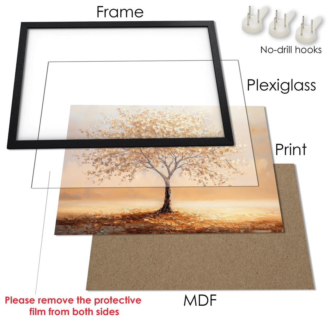 Framed Poster of a tree in a warm, neutral color palette. Perfect art print for your home decor.