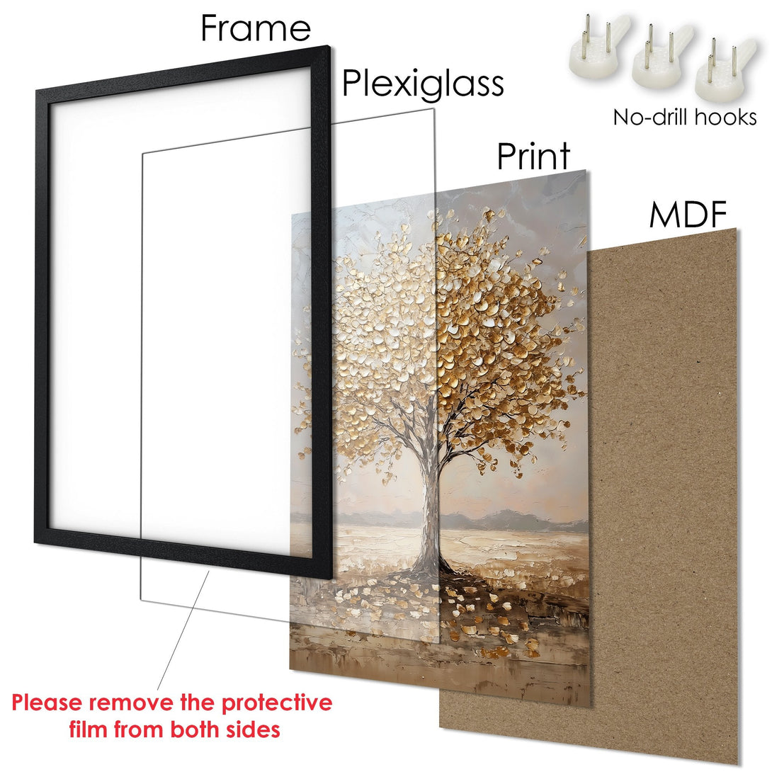 Framed Poster featuring a textured tree art print in a neutral, warm color palette. Perfect wall decor!