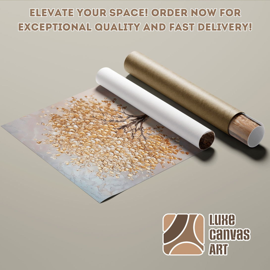 Abstract art Poster Roll with gold and neutral color palette, ready to elevate your space.
