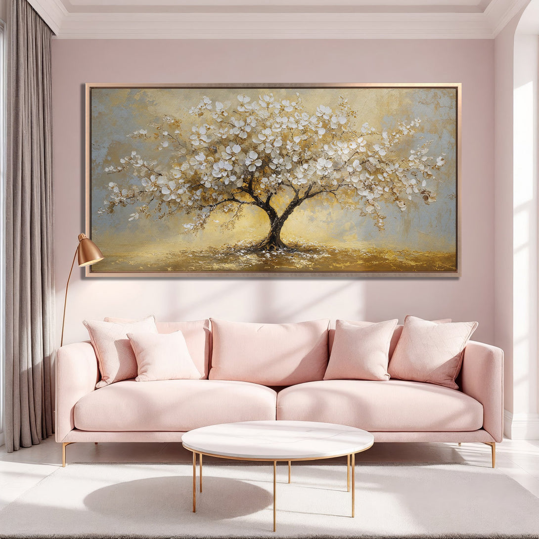 Framed Wall Art of a blossoming tree in a warm, neutral color palette. Perfect for adding a touch of elegance to any room.