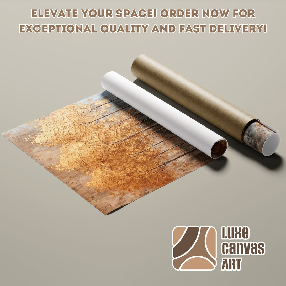 Abstract art Poster Roll with warm gold and brown tones. Elevate your space!