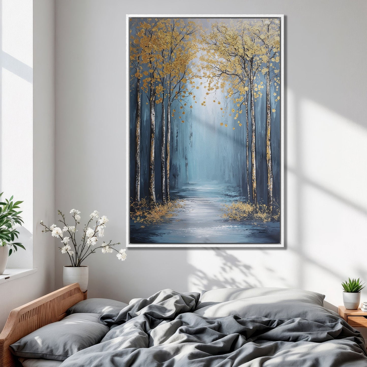 Golden Trees on Blue Canvas Print Nature Wall Decor