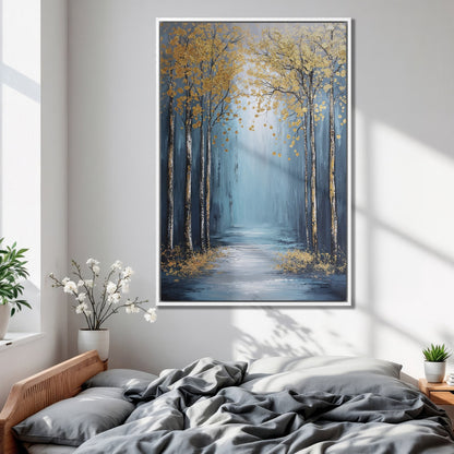 Golden Trees on Blue Canvas Print Nature Wall Decor