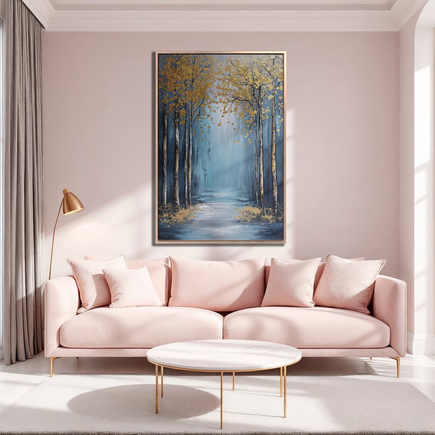 Golden Trees on Blue Canvas Print Nature Wall Decor