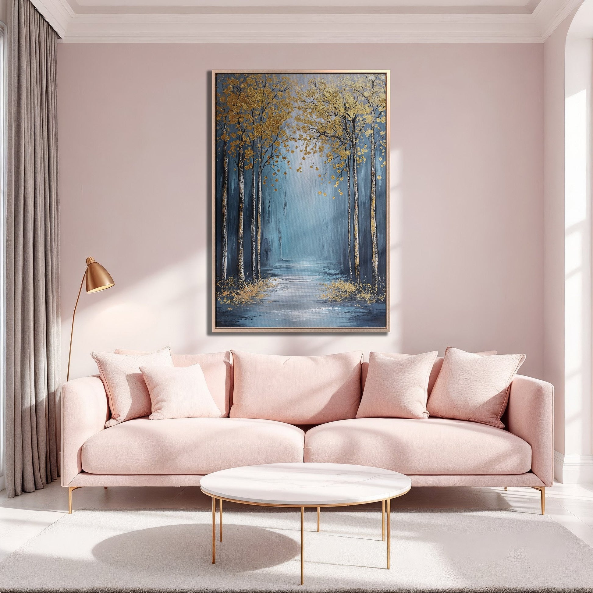 Golden Trees on Blue Canvas Print Nature Wall Decor