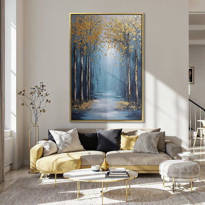 Golden Trees on Blue Canvas Print Nature Wall Decor