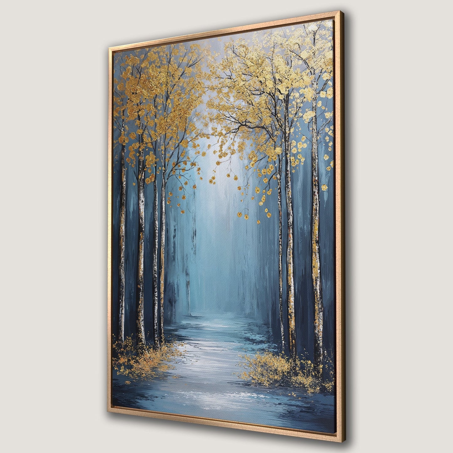 Golden Trees on Blue Canvas Print Nature Wall Decor