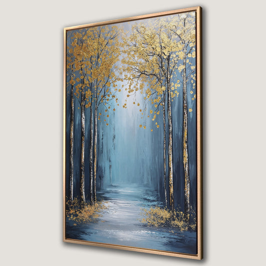 Golden Trees on Blue Canvas Print Nature Wall Decor